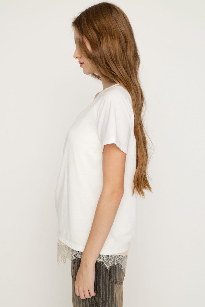 【1BUY5％OFF】SATIN LACE DOCKING トップス IVOY FREE