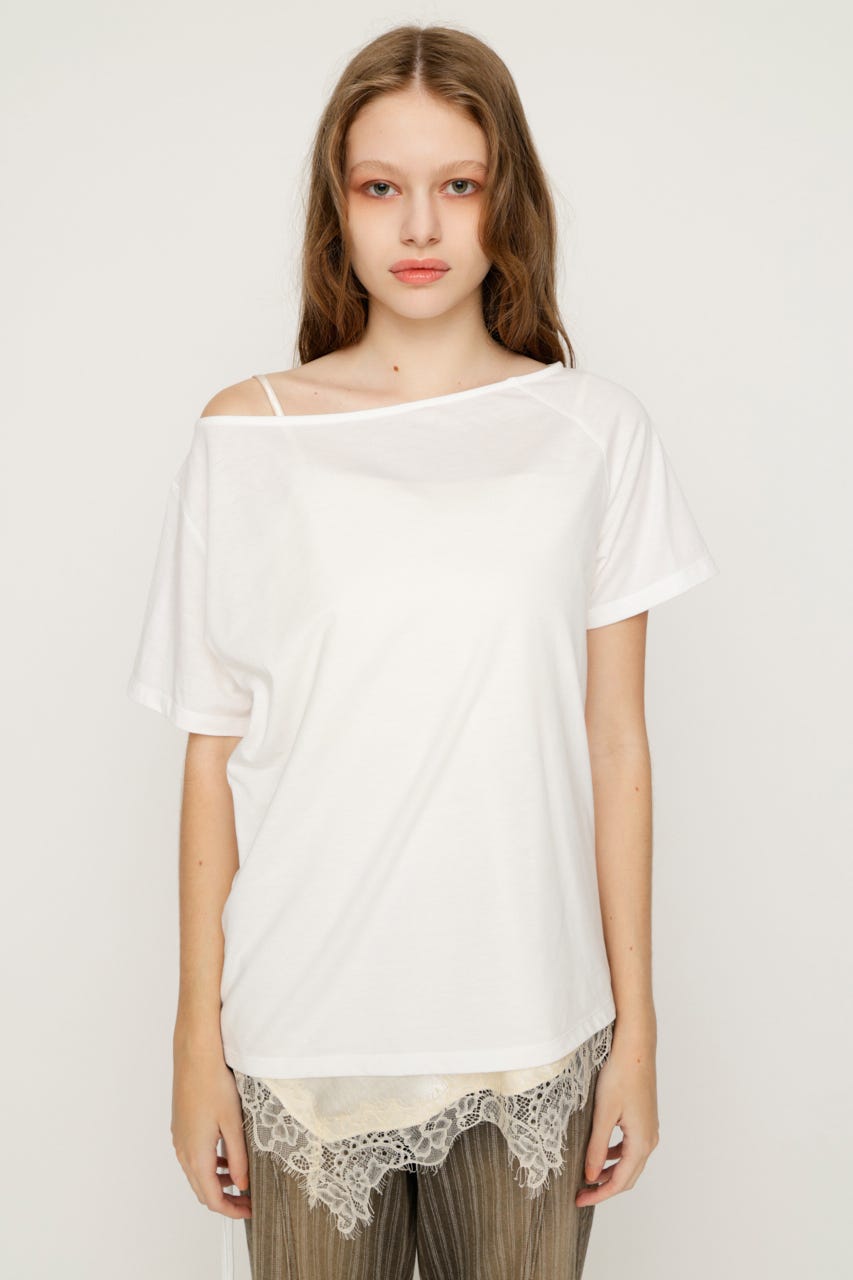 【1BUY5％OFF】SATIN LACE DOCKING トップス IVOY FREE