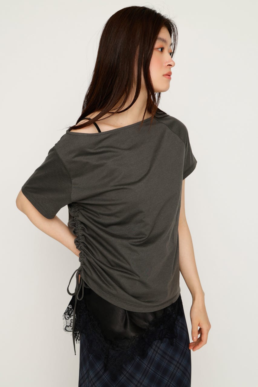 【1BUY5％OFF】SATIN LACE DOCKING トップス L/BLK FREE