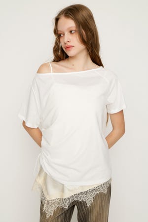 【1BUY5％OFF】SATIN LACE DOCKING トップス
