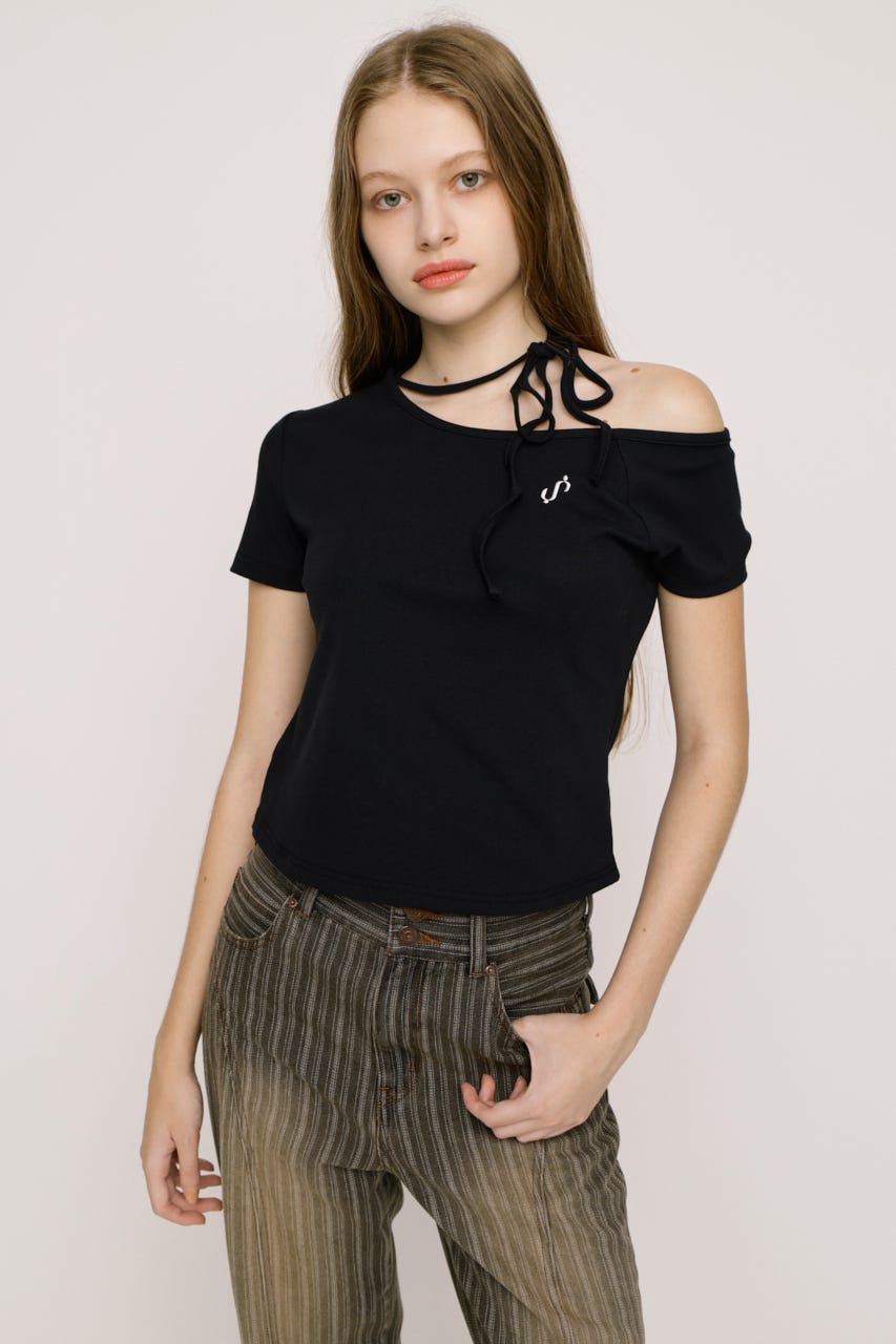 ONE SHOULDER S. トップス BLK FREE