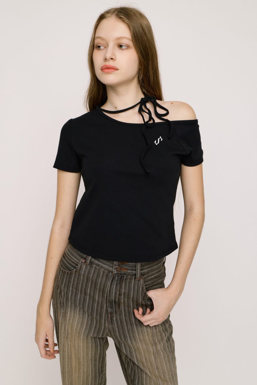 ONE SHOULDER S. トップス BLK FREE