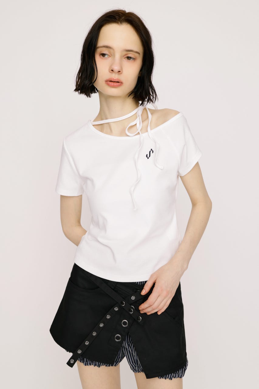 ONE SHOULDER S. トップス O/WHT FREE