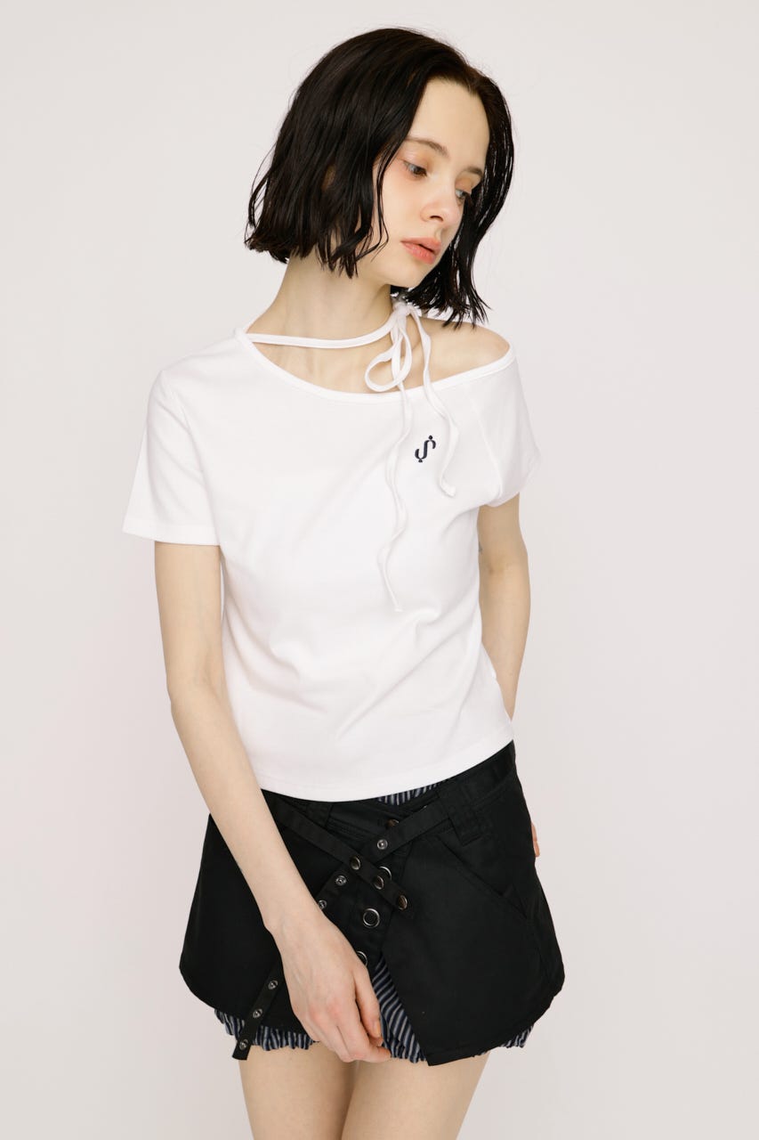ONE SHOULDER S. トップス O/WHT FREE
