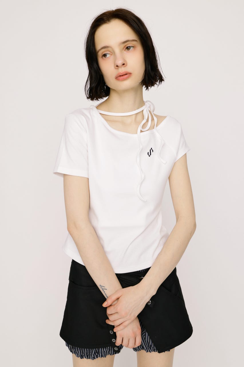 ONE SHOULDER S. トップス O/WHT FREE