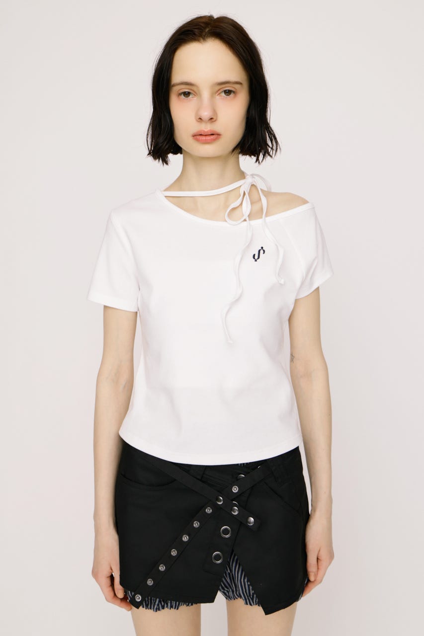 ONE SHOULDER S. トップス O/WHT FREE
