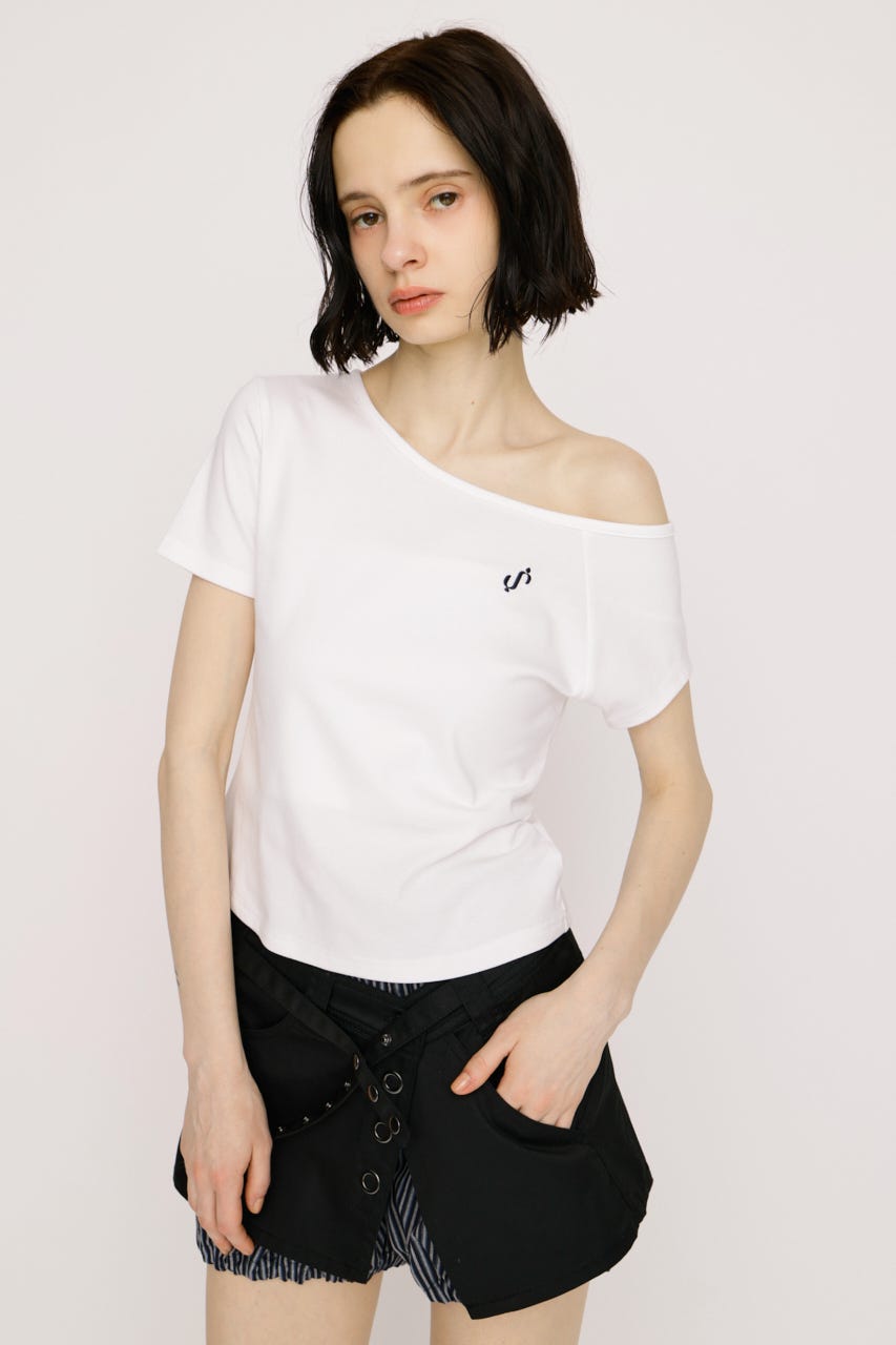 ONE SHOULDER S. トップス O/WHT FREE