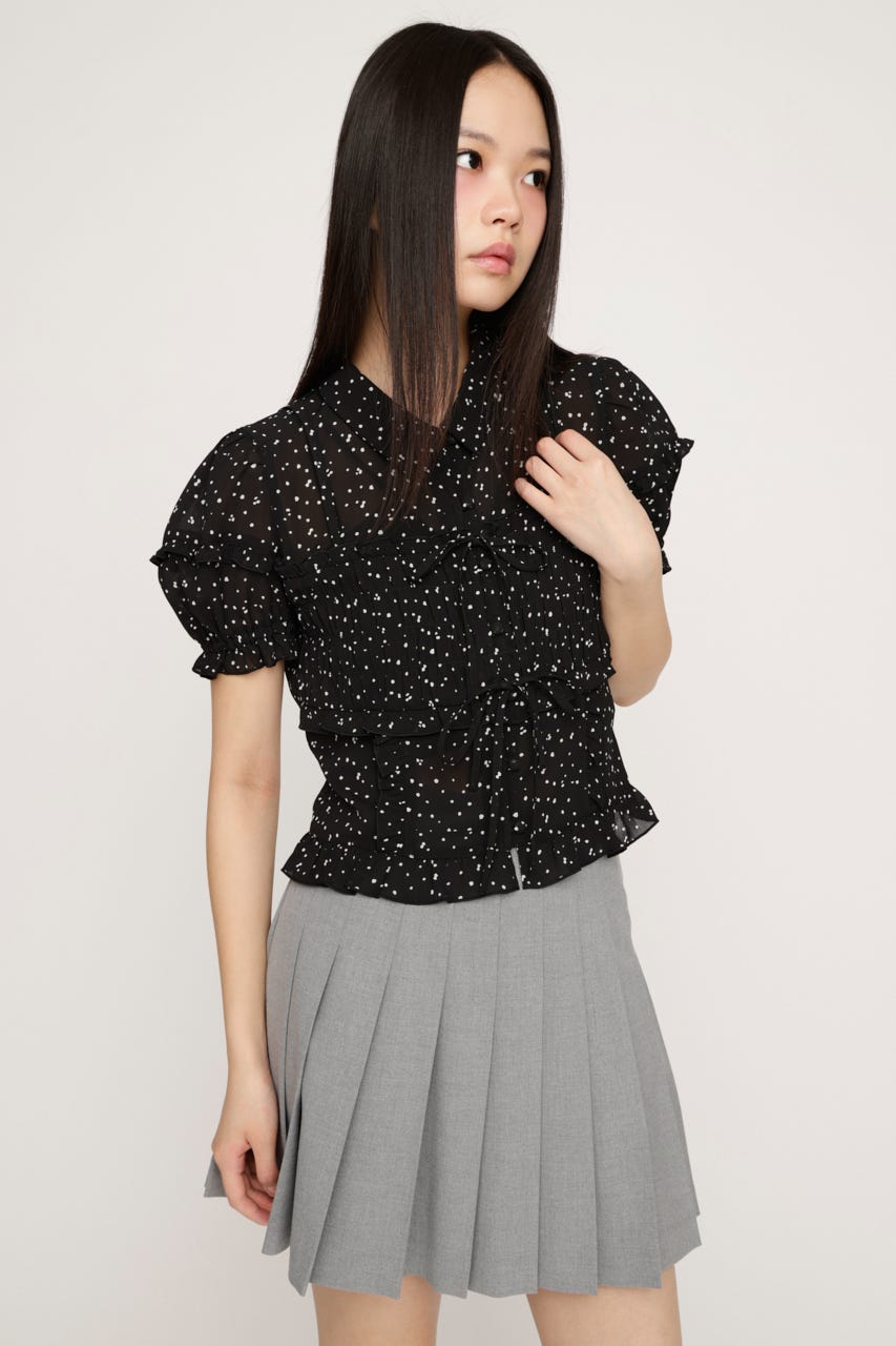 TINY DOTS FRILL ブラウス M/BLK FREE