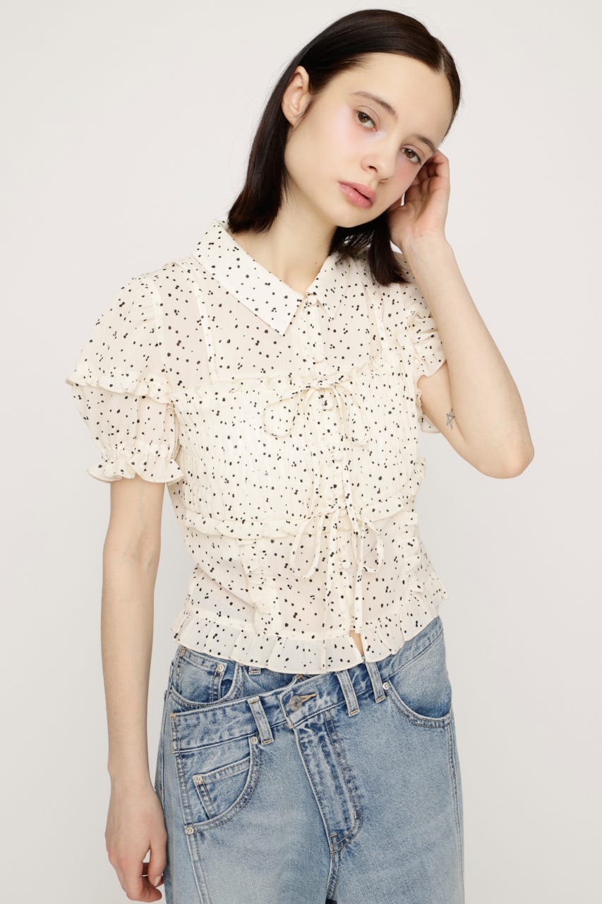TINY DOTS FRILL ブラウス M/WHT FREE