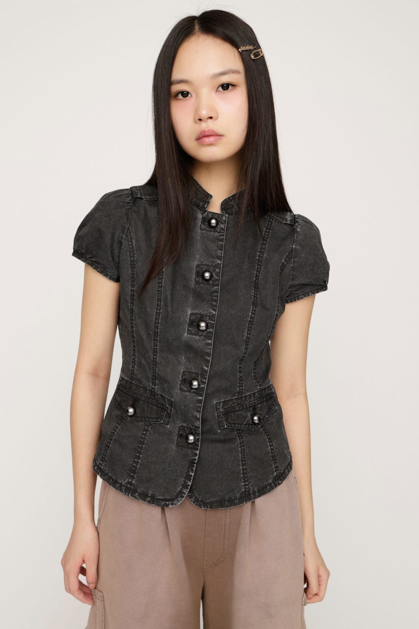 WASHED FRENCH S／L MILITARY シャツ L/BLK FREE