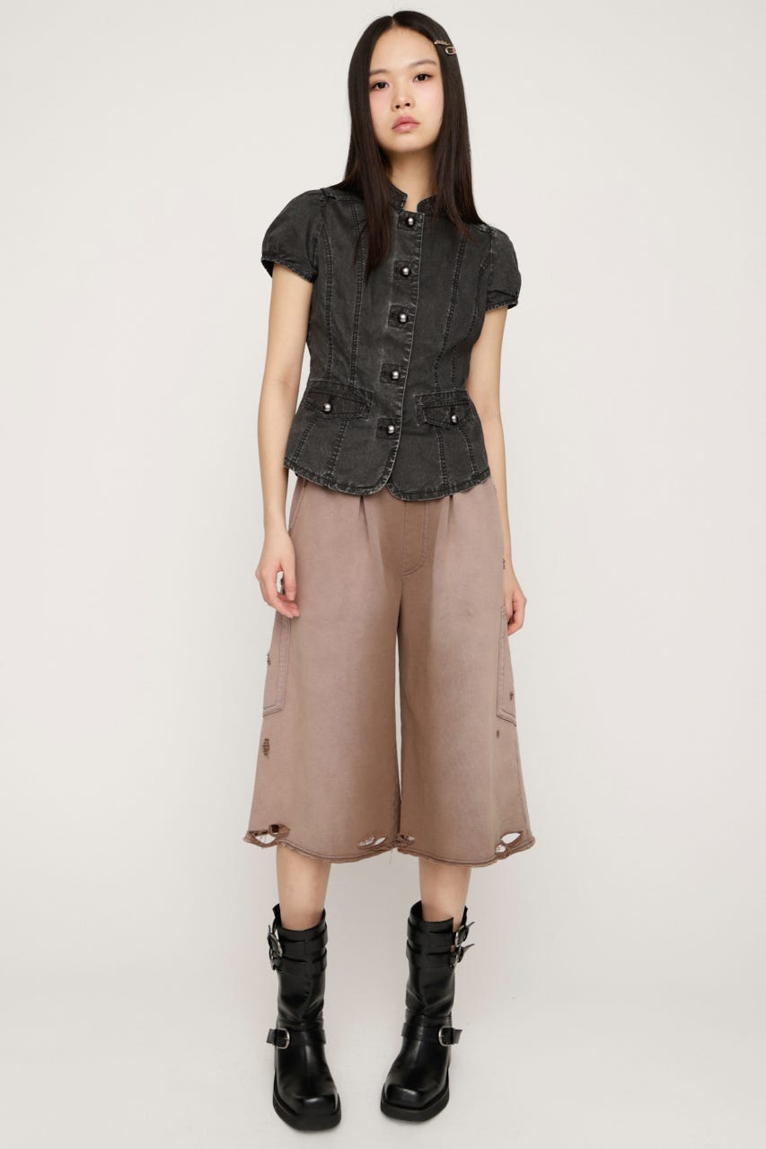 WASHED FRENCH S／L MILITARY シャツ L/BLK FREE