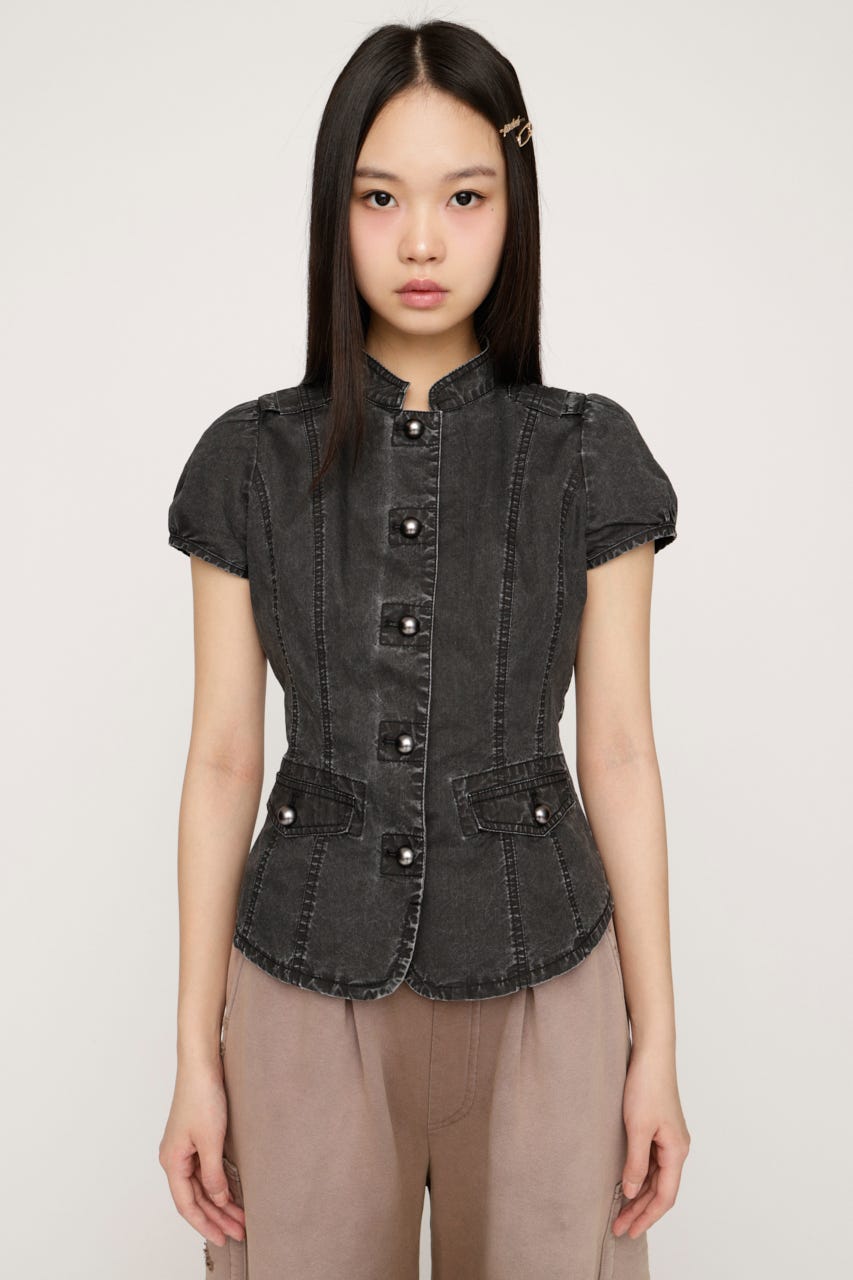 WASHED FRENCH S／L MILITARY シャツ L/BLK FREE