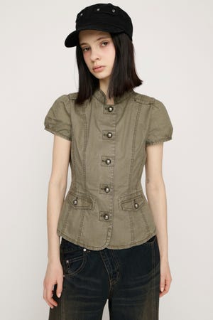 WASHED FRENCH S／L MILITARY シャツ