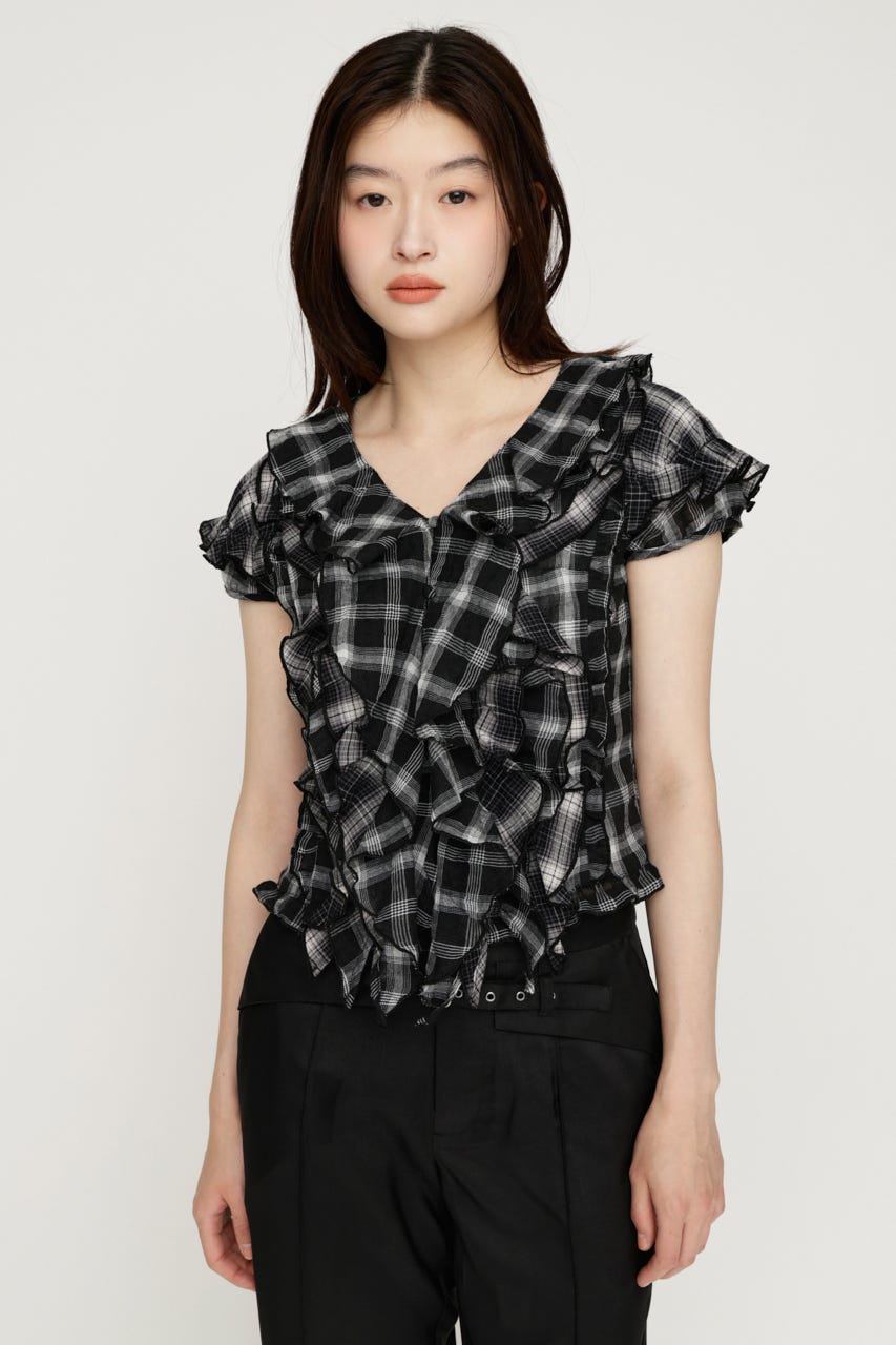 MIX FRILL COMPACT ブラウス M/BLK FREE
