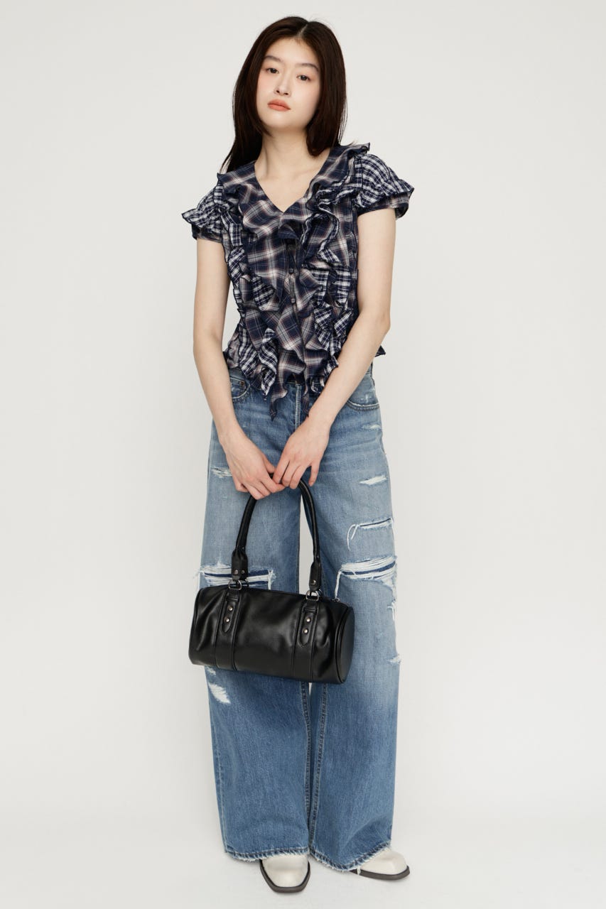 MIX FRILL COMPACT ブラウス M/NVY FREE
