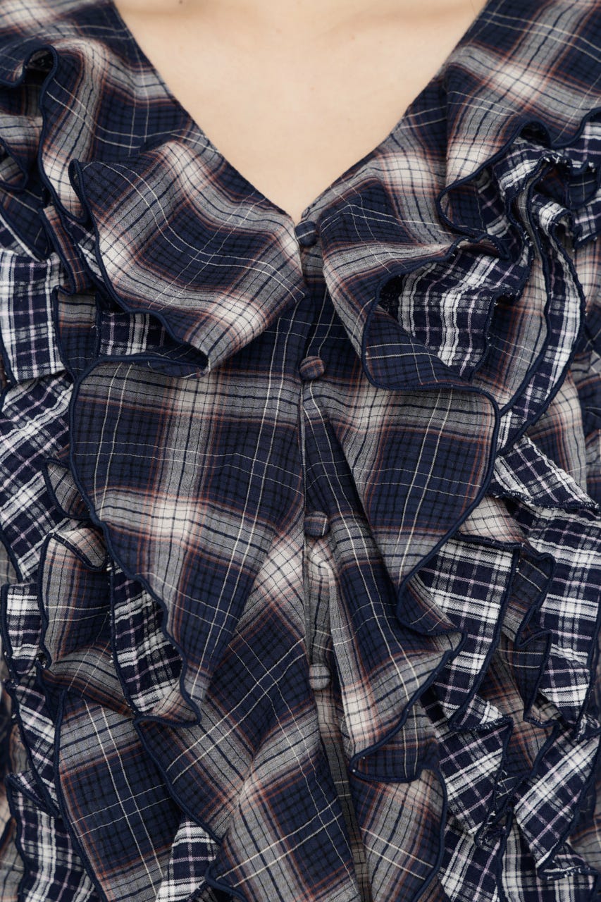 MIX FRILL COMPACT ブラウス M/NVY FREE