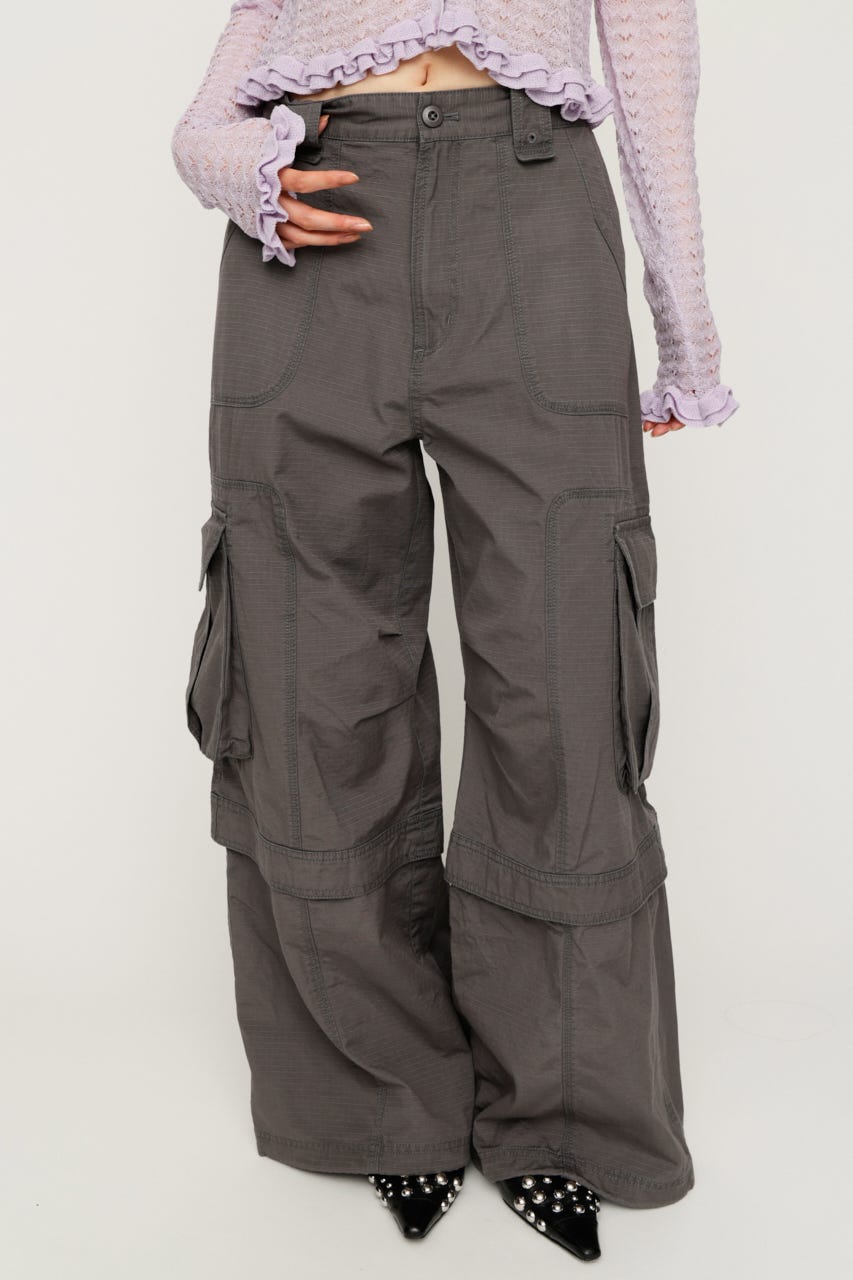 【1BUY5％OFF】WASHED 2WAY CARGO パンツ L/BLK 1