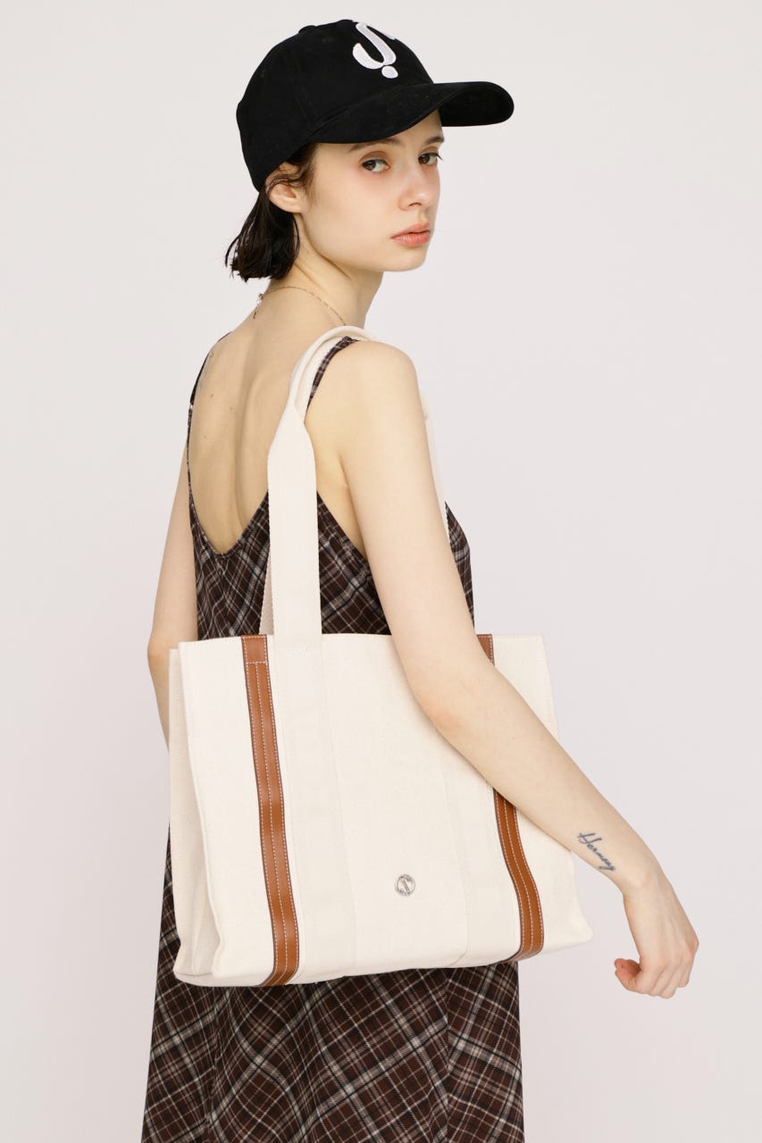 【1BUY5％OFF】THONG TRIMMED CANVAS バッグ IVOY FREE