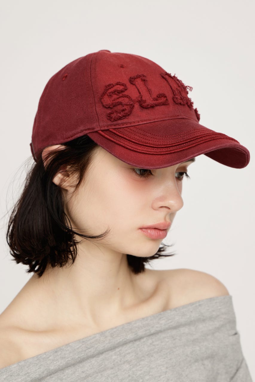 WASHED DAMAGE PATCH キャップ RED FREE