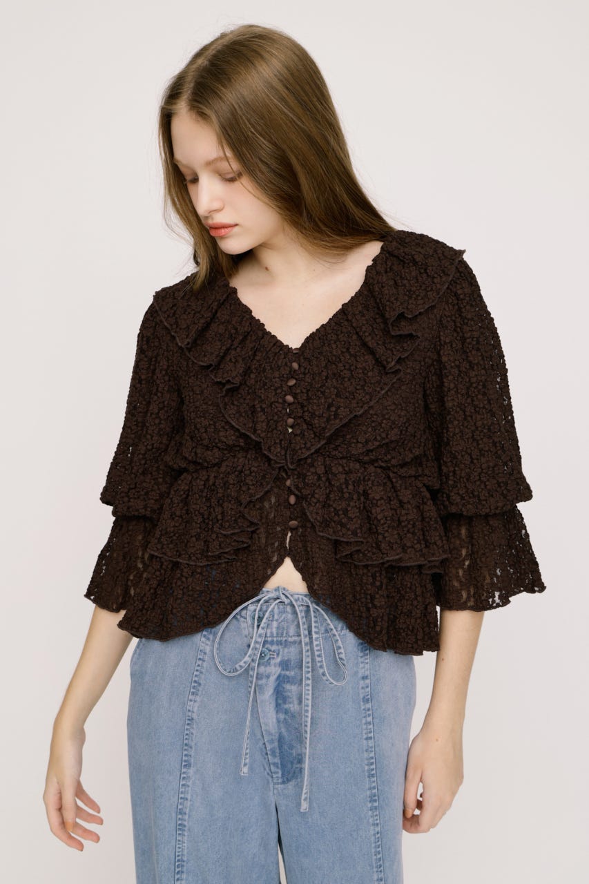 CUT LACE RUFFLE ブラウス BRN FREE