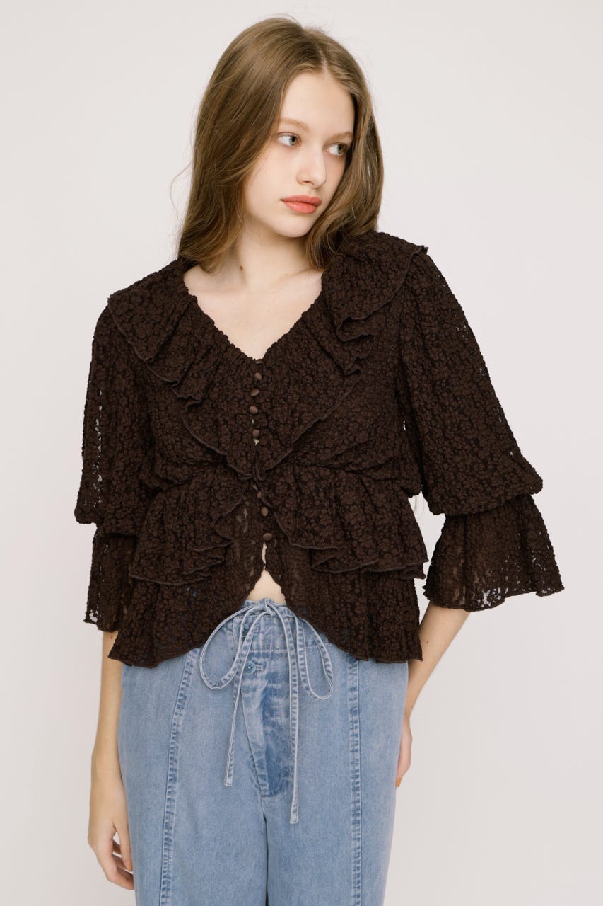 CUT LACE RUFFLE ブラウス BRN FREE