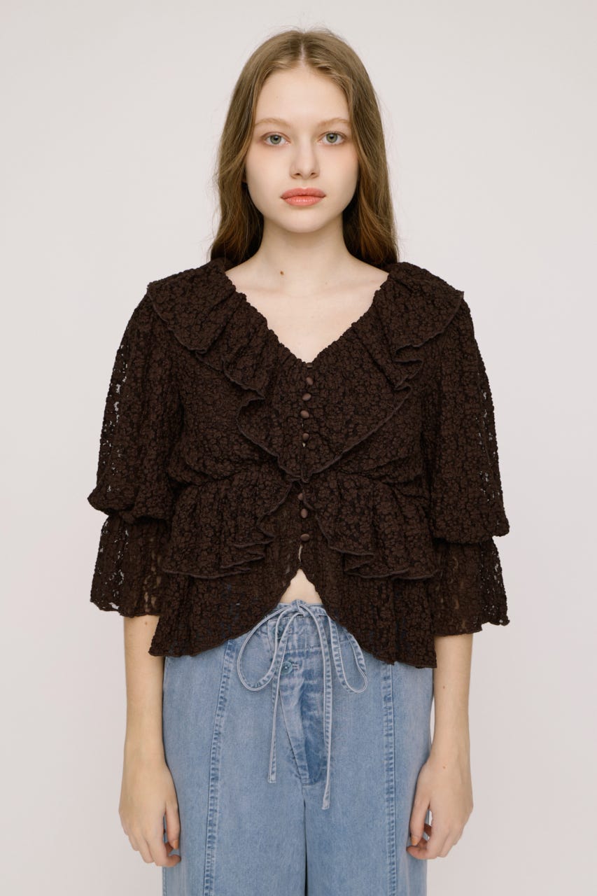 CUT LACE RUFFLE ブラウス BRN FREE