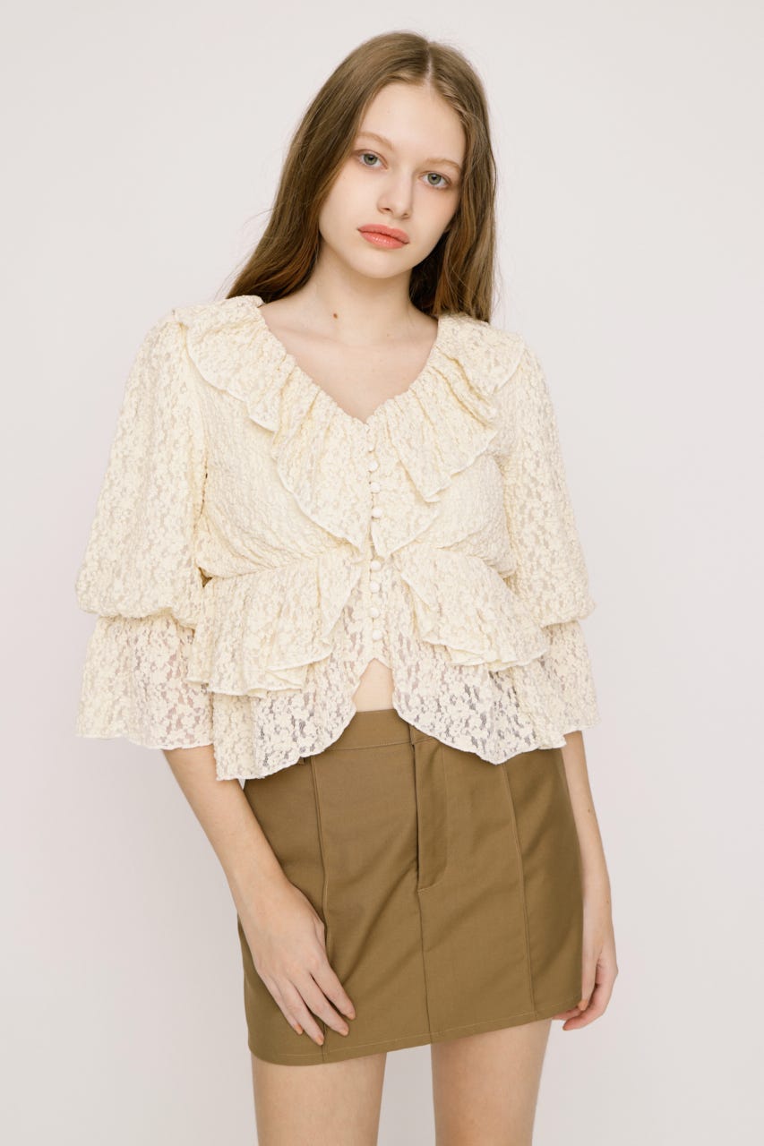 CUT LACE RUFFLE ブラウス IVOY FREE
