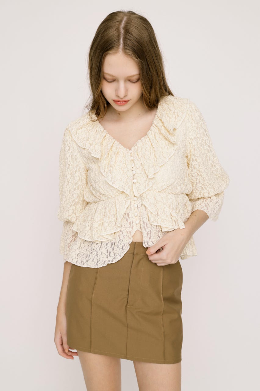 CUT LACE RUFFLE ブラウス IVOY FREE