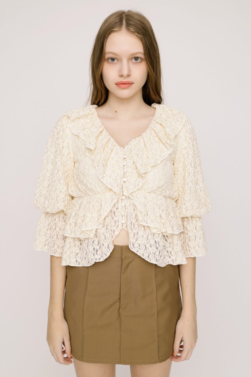 CUT LACE RUFFLE ブラウス IVOY FREE
