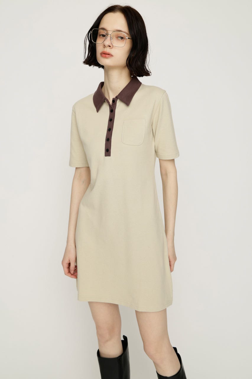 BI COLOR COLLAR ショートワンピース BEG FREE