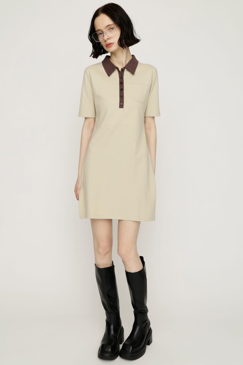 BI COLOR COLLAR ショートワンピース BEG FREE