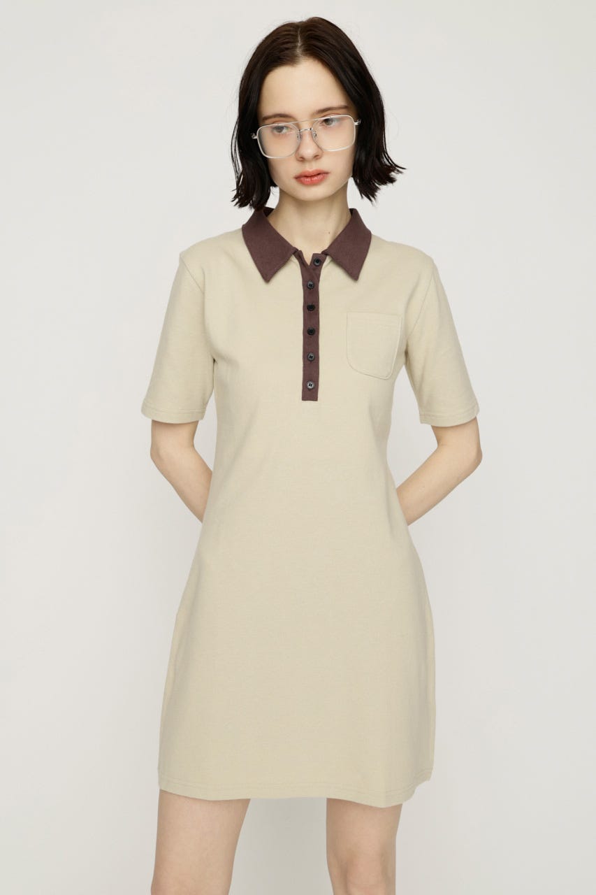BI COLOR COLLAR ショートワンピース BEG FREE