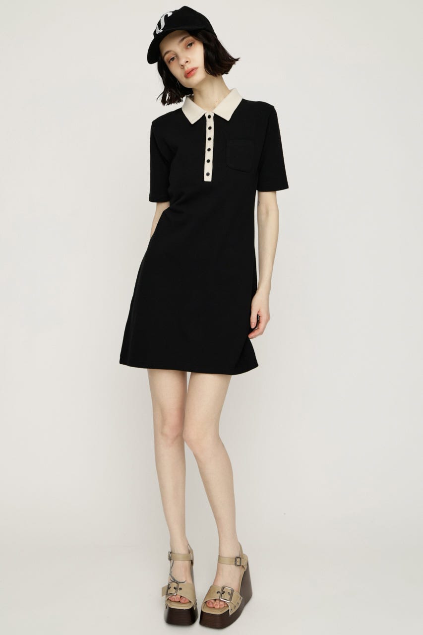 BI COLOR COLLAR ショートワンピース BLK FREE