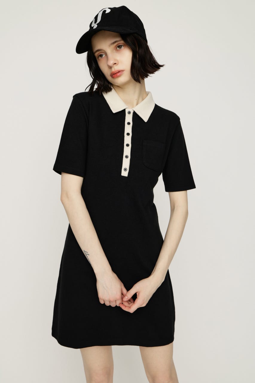 BI COLOR COLLAR ショートワンピース BLK FREE