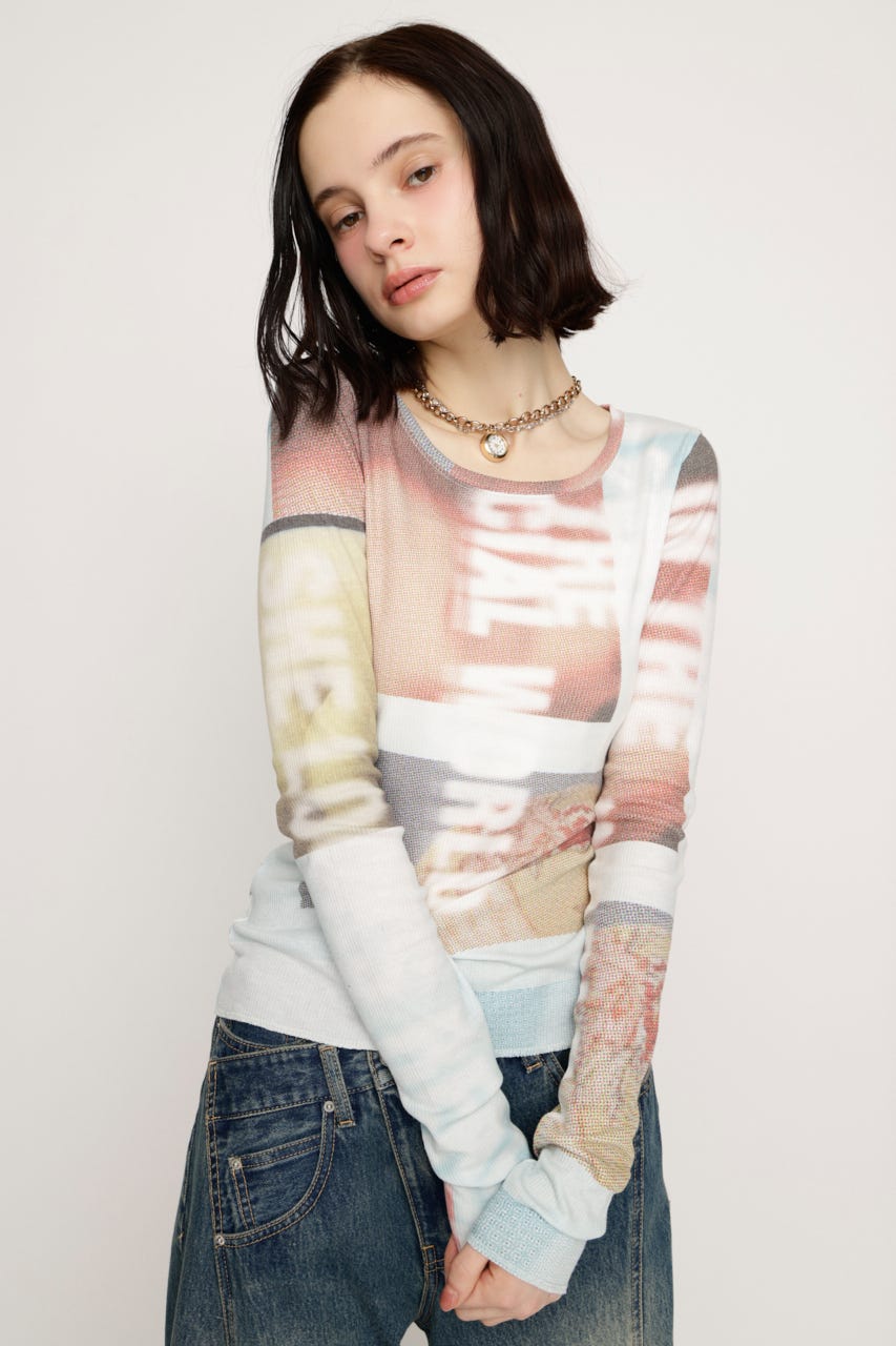 【LIMITED ITEM】GRAPHIC SHEER L／S Tシャツ BLU FREE