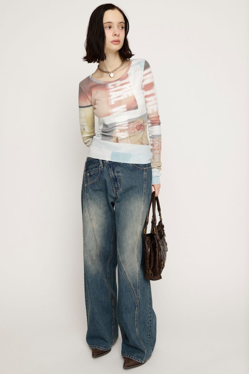 【LIMITED ITEM】GRAPHIC SHEER L／S Tシャツ BLU FREE