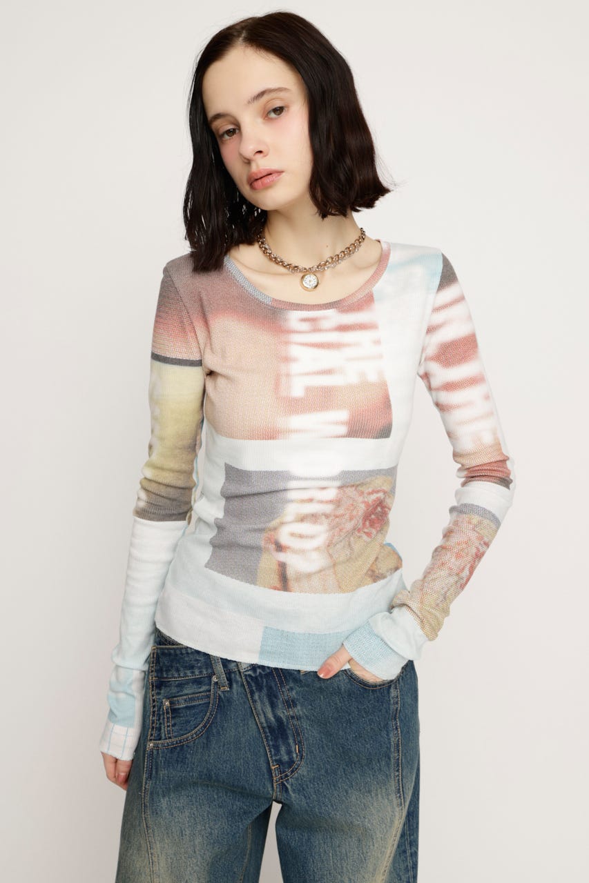 【LIMITED ITEM】GRAPHIC SHEER L／S Tシャツ BLU FREE