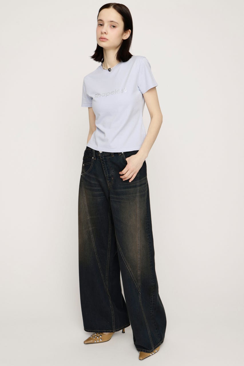 WASHED STONE LOGO Tシャツ L/BLU FREE