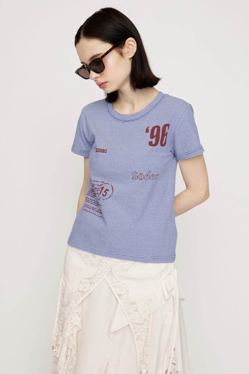 BORDER ON GRAPHIC Tシャツ M/BLU FREE