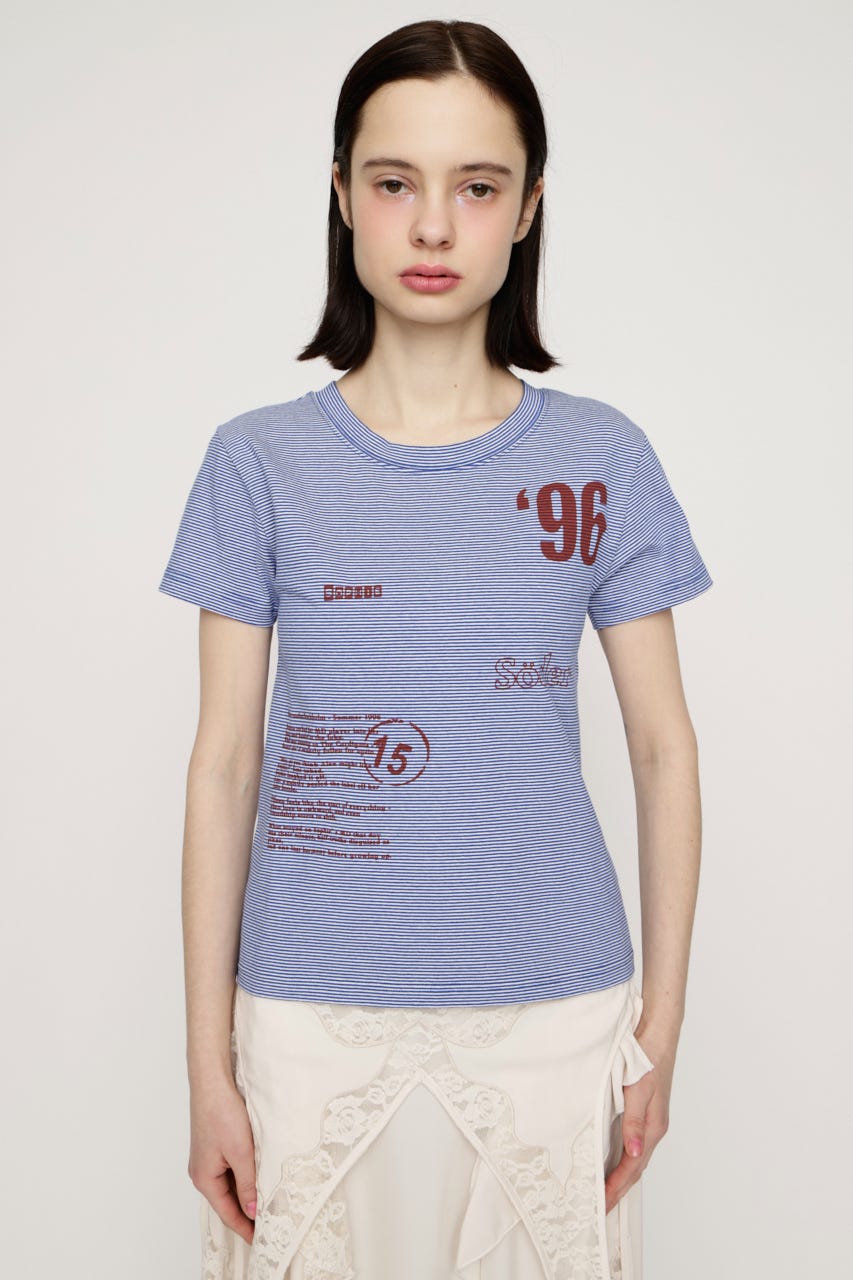 BORDER ON GRAPHIC Tシャツ M/BLU FREE