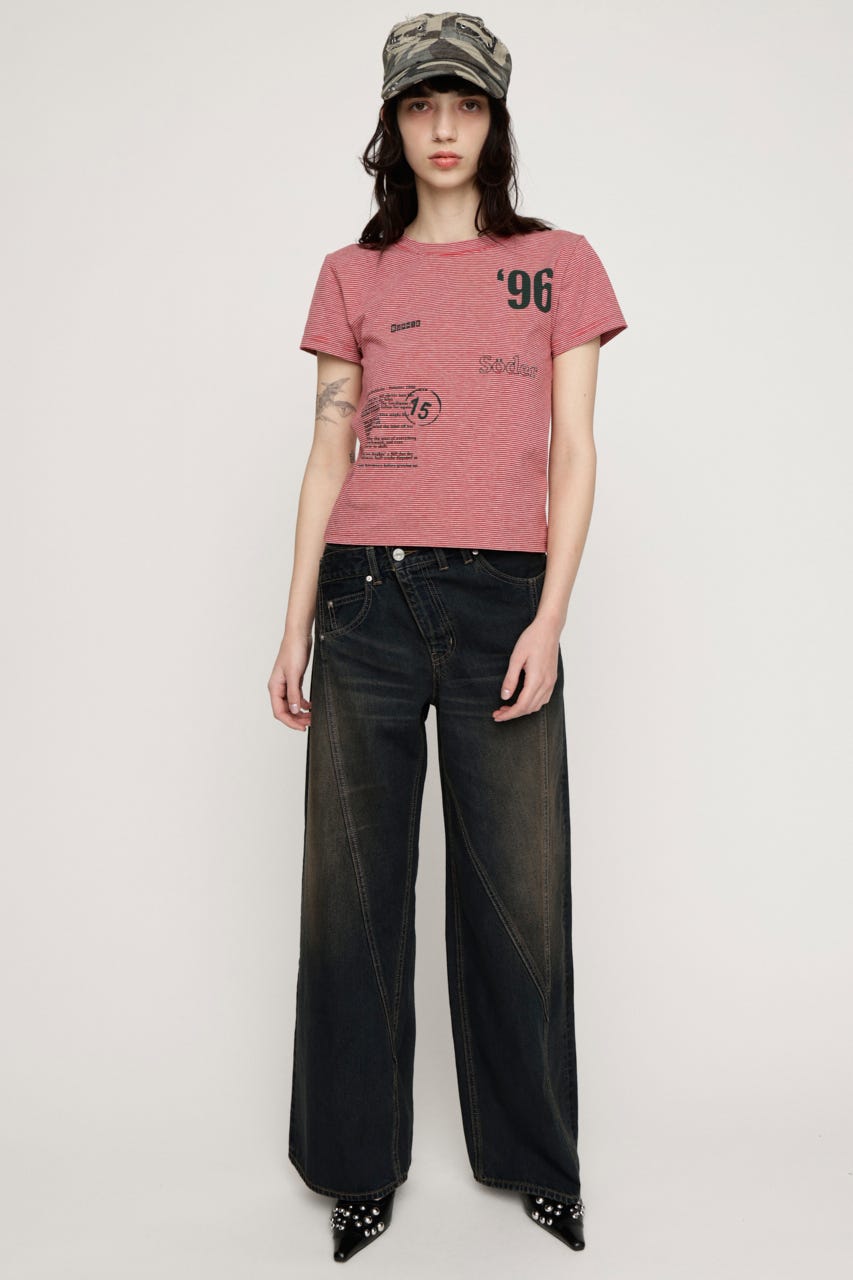 BORDER ON GRAPHIC Tシャツ M/RED FREE