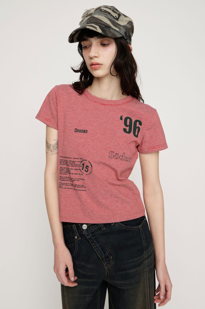 BORDER ON GRAPHIC Tシャツ M/RED FREE