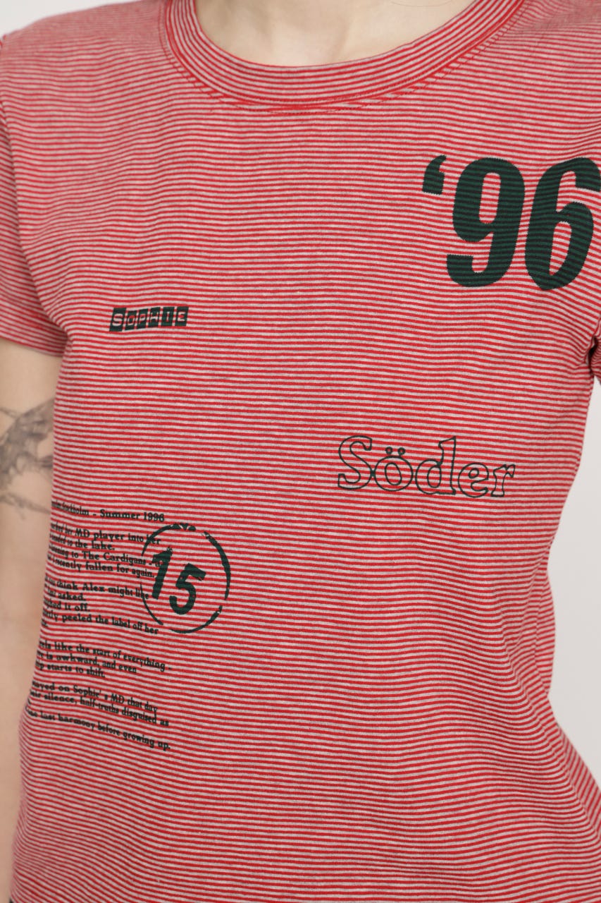BORDER ON GRAPHIC Tシャツ M/RED FREE