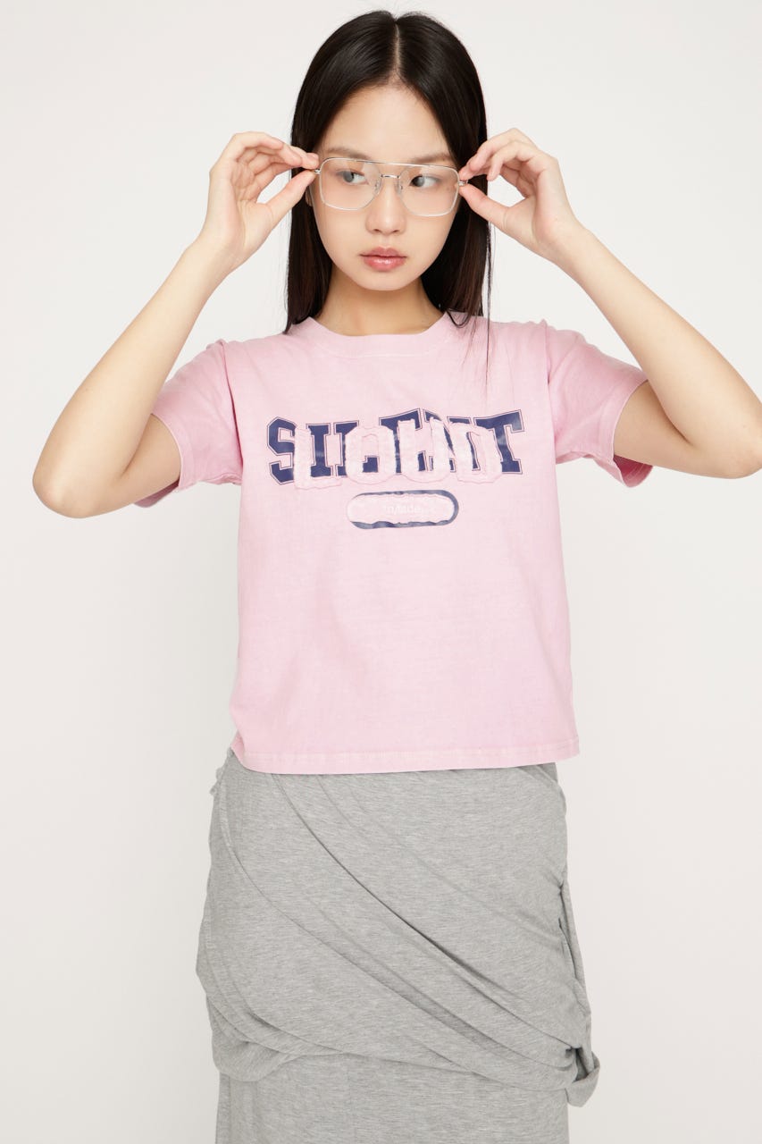 LOGO ON PATCH Tシャツ L/PNK FREE