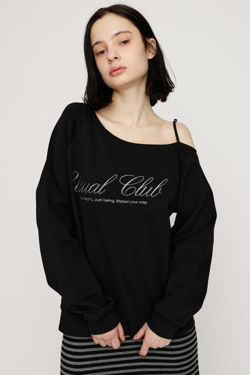 OFF SHOULDER LOGO トップス BLK FREE