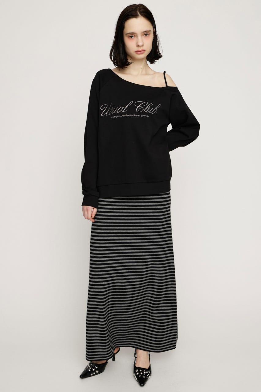 OFF SHOULDER LOGO トップス BLK FREE