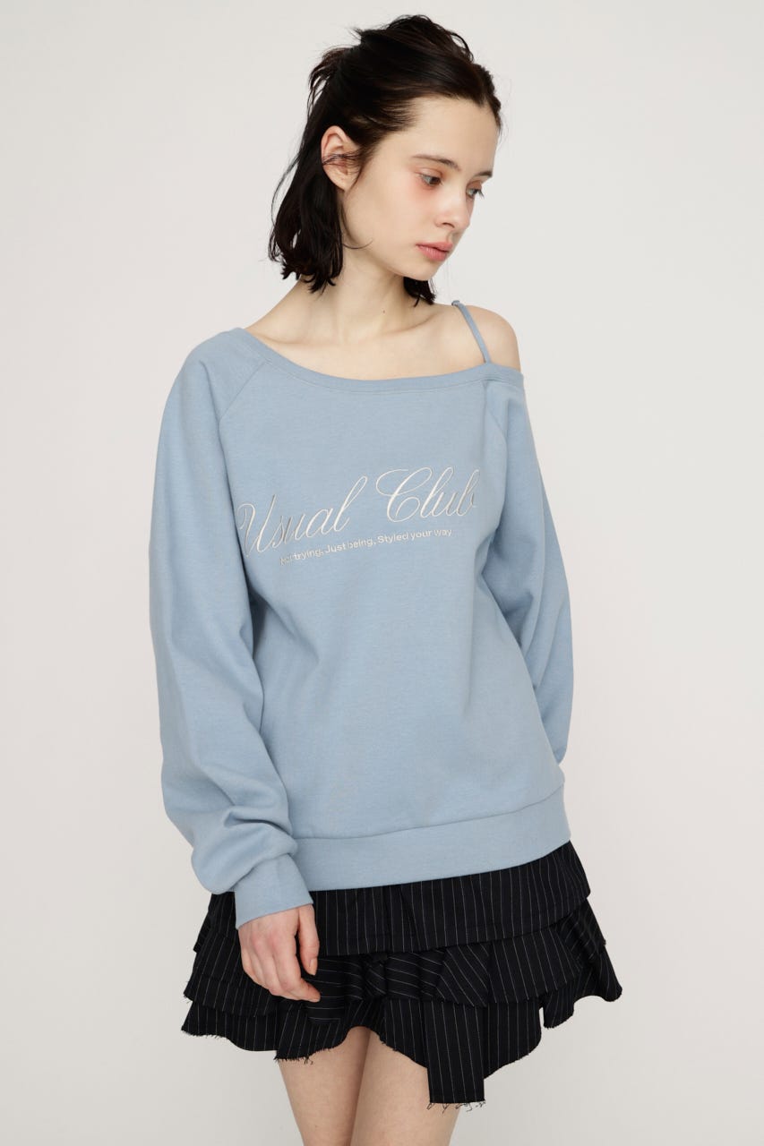 OFF SHOULDER LOGO トップス L/BLU FREE