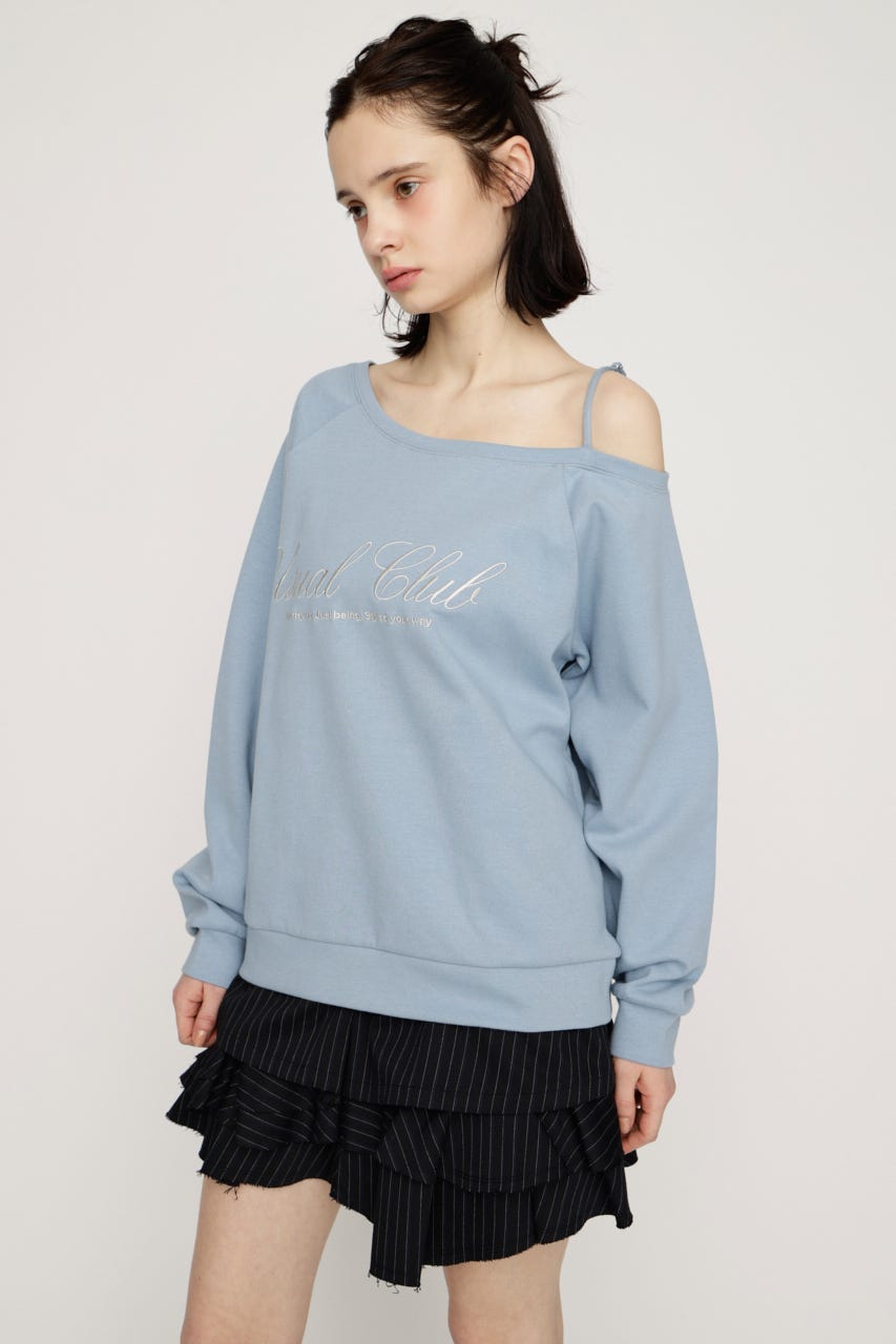 OFF SHOULDER LOGO トップス L/BLU FREE