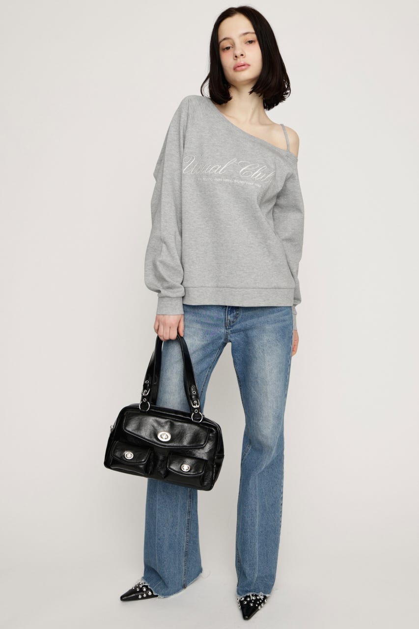 OFF SHOULDER LOGO トップス T.GRY FREE