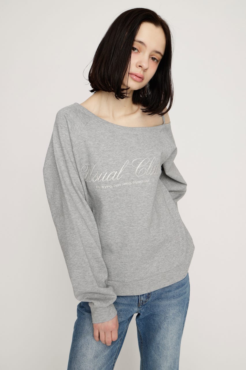 OFF SHOULDER LOGO トップス T.GRY FREE